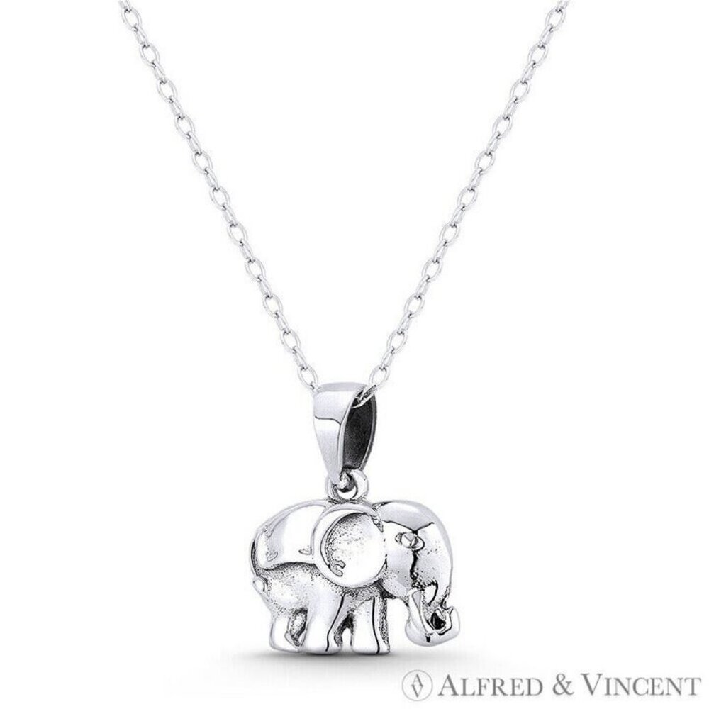 Elephant Charm Solid-Cast Pendant in Oxidized .925 Sterling Silver